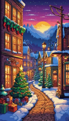 christmas landscape,christmas snowy background,christmas town,christmas wallpaper,winter village,christmas scene,christmasbackground,aurora village,christmas village,christmas banner,christmas background,the holiday of lights,retro christmas,winter background,snow scene,christmas snow,christmas motif,christmas trailer,christmas border,christmas,Unique,Pixel,Pixel 05