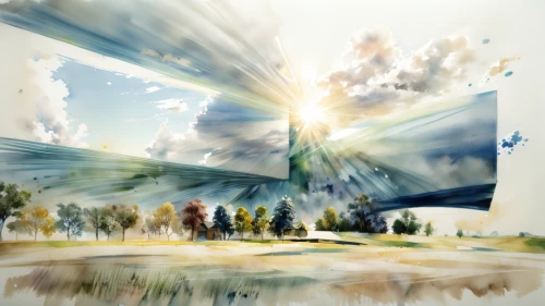 virtual landscape,panoramical,landscape background,world digital painting,multiple exposure,background abstract,lens flare,wind edge,sunburst background,futuristic landscape,digitalart,landscapes,skyscape,photo painting,digital art,salt meadow landscape,art background,church painting,bright sun,golf course background