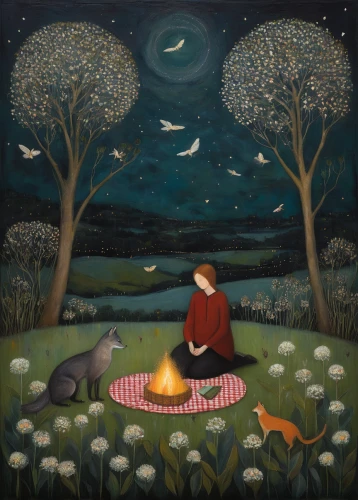 carol colman,night scene,carol m highsmith,cloves schwindl inge,autumn idyll,fox and hare,mirror in the meadow,idyll,fireflies,moonlit night,girl in the garden,picnic,boy and dog,garden-fox tail,girl picking apples,woman at the well,children's fairy tale,campfire,the night of kupala,spring equinox,Illustration,Abstract Fantasy,Abstract Fantasy 15