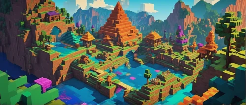low poly,low-poly,mountain world,ravine,canyon,a small waterfall,mushroom landscape,cartoon forest,panoramical,futuristic landscape,fractal environment,mountains,lagoon,virtual landscape,tileable,valley,fairy village,forests,mountain settlement,cliffs,Unique,Pixel,Pixel 03