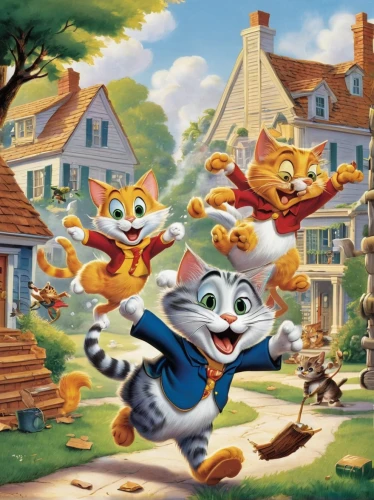 tom and jerry,cartoon cat,cat family,rescue alley,felidae,children's background,madagascar,caper family,cats,cats playing,tom cat,cat image,hunting scene,rodents,oktoberfest cats,animals hunting,squirell,raccoons,felines,villagers,Illustration,Retro,Retro 18