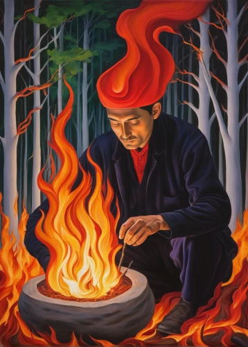 fire artist,saganaki,campfire,fire master,david bates,november fire,forest fire,red cooking,campfires,fire wood,feuerzangenbowle,khokhloma painting,fire devil,woodsman,fire ring,wood fire,fire siren,autumn icon,fire background,painting technique,Art,Artistic Painting,Artistic Painting 21