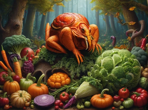 cornucopia,thanksgiving background,thanksgiving veggies,vegetables landscape,organic food,calabaza,vegetable bile,fall animals,vegetarianism,appetite,omnivore,cucurbita,vegetable,symbiotic,harvest festival,harvesting,grocer,vegetarian,autumn taste,veggie,Illustration,Realistic Fantasy,Realistic Fantasy 18