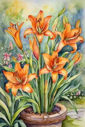 orange tulips,yellow orange tulip,orange lily,tulips,easter lilies,daylilies,flower painting,wild tulips,orange daylily,day lily plants,tulipa,watercolor flowers,orange flowers,tulip flowers,two tulips,yellow tulips,torch lilies,daffodils,tulipa tarda,tulip bouquet,Illustration,Paper based,Paper Based 24