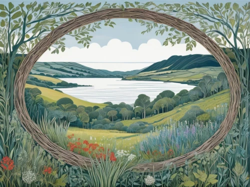 frame border illustration,mirror in the meadow,frame illustration,tapestry,art deco wreaths,art nouveau frame,kate greenaway,isle of mull,hobbiton,semi circle arch,wreath vector,birch tree illustration,summer solstice,isle of may,spring equinox,green wreath,midsummer,loch,rose arch,golden wreath,Illustration,Black and White,Black and White 15