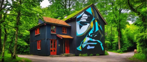 house in the forest,crooked house,cube house,wooden house,witch house,inverted cottage,frisian house,house painting,witch's house,tree house,danish house,playhouse,crispy house,tree house hotel,little house,creepy house,frame house,clay house,treehouse,outhouse,Art,Artistic Painting,Artistic Painting 34