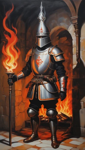 joan of arc,knight armor,knight festival,knight tent,crusader,paladin,blacksmith,knight,iron mask hero,fire master,torch-bearer,the white torch,medieval,heavy armour,castleguard,middle ages,knight village,igniter,burning torch,thermal lance,Illustration,Realistic Fantasy,Realistic Fantasy 24