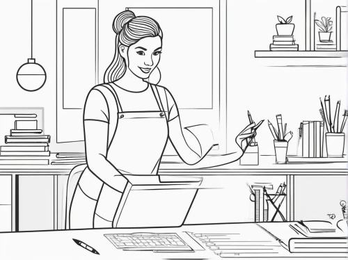 girl in the kitchen,office line art,barista,food line art,coloring page,coloring pages,moms entrepreneurs,establishing a business,coloring pages kids,coloring book for adults,bussiness woman,waitress,kitchen work,coloring for adults,cashier,star kitchen,star line art,cake decorating supply,woman at cafe,self employed,Illustration,Black and White,Black and White 04