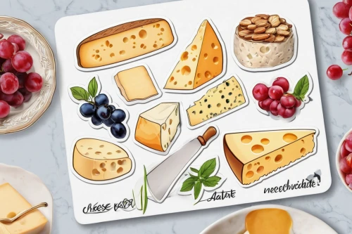 cheese plate,cheese spread,cheese platter,cheeses,cheese cubes,blocks of cheese,cheese slices,stack of cheeses,cheese sweet home,soft cheese,hors' d'oeuvres,food icons,camembert cheese,emmenthal cheese,oven-baked cheese,bread spread,cheese wheel,saint-paulin cheese,food collage,sheet pan,Unique,Design,Sticker