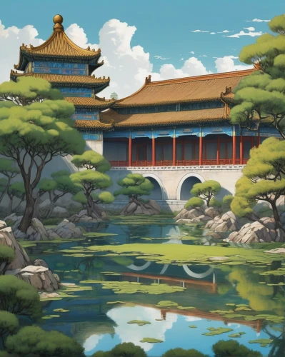 forbidden palace,the golden pavilion,summer palace,hall of supreme harmony,golden pavilion,chinese temple,chinese background,oriental painting,chinese architecture,world digital painting,water palace,asian architecture,forbidden city,gyeongbok palace,landscape background,chinese art,china,oriental,yunnan,guilinggao,Illustration,Realistic Fantasy,Realistic Fantasy 12