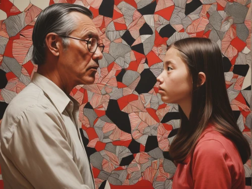 shirakami-sanchi,korean drama,two meters,meticulous painting,chinese art,father and daughter,janome chow,asian vision,painting pattern,han thom,digital compositing,grandparents,oil painting on canvas,the girl's face,portrait background,japanese art,art painting,luo han guo,photo painting,colored pencil background,Illustration,Vector,Vector 20