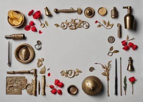 music instruments on table,instruments,brass,objects,wooden toys,components,gold foil shapes,disassembled,trinkets,flat lay,assemblage,musical instruments,copper utensils,gilding,treasures,brass instrument,utensils,sewing tools,music instruments,metalsmith,Unique,Design,Knolling