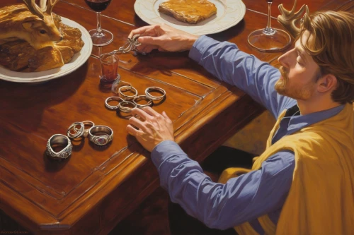 communion,holy communion,holy supper,eucharist,meticulous painting,breakfast table,painting technique,nourishment,christ feast,woman holding pie,oils,dining,woman drinking coffee,sacrament,priesthood,hands holding plate,dinner,southern cooking,eucharistic,tabletop game,Illustration,Realistic Fantasy,Realistic Fantasy 03