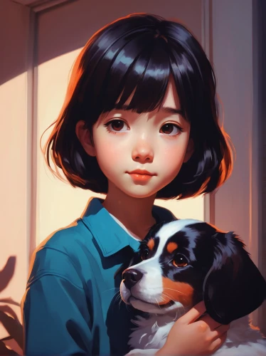 girl with dog,digital painting,dog illustration,boy and dog,kids illustration,laika,child portrait,puppy pet,world digital painting,pet portrait,custom portrait,girl portrait,study,portrait background,shiba,pet,honmei choco,companion dog,japanese terrier,pets,Conceptual Art,Fantasy,Fantasy 19