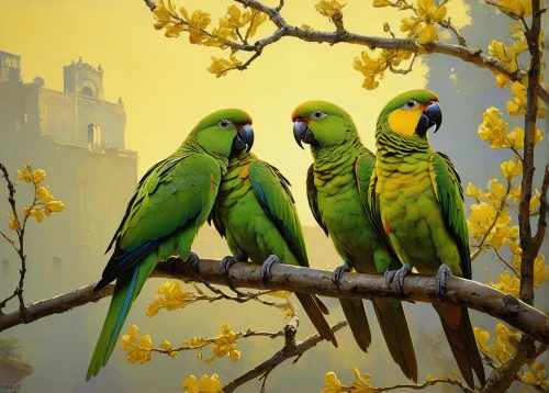 yellow-green parrots,golden parakeets,passerine parrots,parakeets,parrots,yellow green parakeet,parrot couple,beautiful yellow green parakeet,budgies,rare parrots,yellow parakeet,yellowish green parakeet,parakeets rare,macaws,green parakeet,macaws of south america,south american parakeet,tropical birds,sun conures,couple macaw,Art,Classical Oil Painting,Classical Oil Painting 32