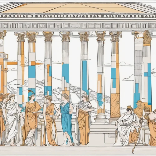 school of athens,apollo and the muses,doric columns,greek temple,neoclassical,classical antiquity,the parthenon,ancient greek temple,parthenon,three pillars,facade painting,acropolis,columns,frame border illustration,neoclassic,classical architecture,pillars,colonnade,greek mythology,justitia,Conceptual Art,Fantasy,Fantasy 23