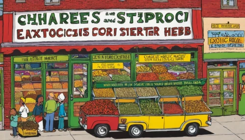 shopkeeper,cd cover,grocer,chorizo,paris shops,watercolor paris shops,spice market,watercolor shops,greengrocer,chili peppers,vendors,jalapenos,red chili peppers,steppes,chillies,chile pepper,shops,zophobas morio,a collection of short stories for children,chilies,Illustration,Children,Children 05