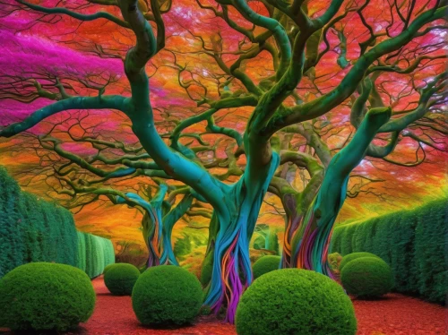 colorful tree of life,tree grove,magic tree,fairy forest,painted tree,psychedelic art,mushroom landscape,flourishing tree,watercolor tree,enchanted forest,fallen colorful,burning bush,grove of trees,tree of life,color fields,blossom tree,background colorful,flower tree,fairytale forest,forest tree,Conceptual Art,Oil color,Oil Color 23