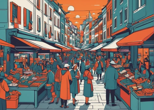 the market,paris shops,market,marketplace,large market,bazaar,marseille,shopping street,grand bazaar,bordeaux,souk,porto,lyon,fish market,deli,fruit market,watercolor paris shops,honfleur,aperol,covered market,Illustration,Vector,Vector 06