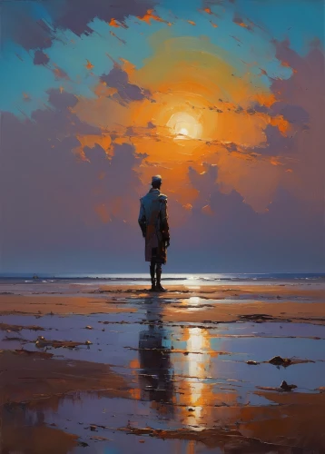 man at the sea,fisherman,beach landscape,oil painting,sea landscape,seascape,walk on the beach,evening atmosphere,oil painting on canvas,fishermen,el mar,coastal landscape,early evening,james handley,coast sunset,lan thom,man with saxophone,standing man,han thom,fineart,Conceptual Art,Sci-Fi,Sci-Fi 22