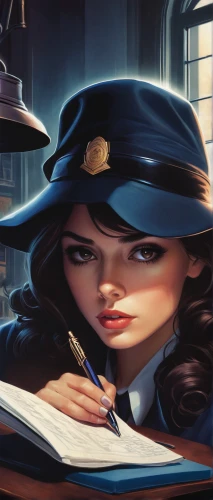 inspector,policewoman,investigator,librarian,police hat,private investigator,girl studying,officer,scholar,detective,bookkeeper,sci fiction illustration,police officer,game illustration,tutor,spy,magistrate,night administrator,attorney,spy visual,Conceptual Art,Fantasy,Fantasy 03