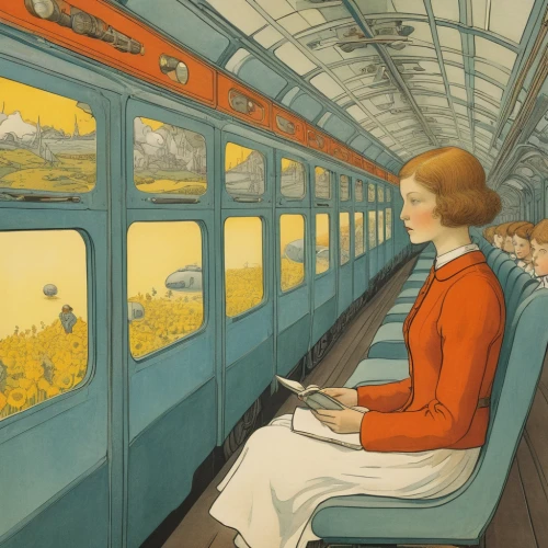 the girl at the station,london underground,train ride,red poppy on railway,in transit,train of thought,commuting,railway carriage,commute,kate greenaway,early train,travel woman,train way,last train,vintage illustration,the train,olle gill,darjeeling,train,carol colman,Illustration,Realistic Fantasy,Realistic Fantasy 31