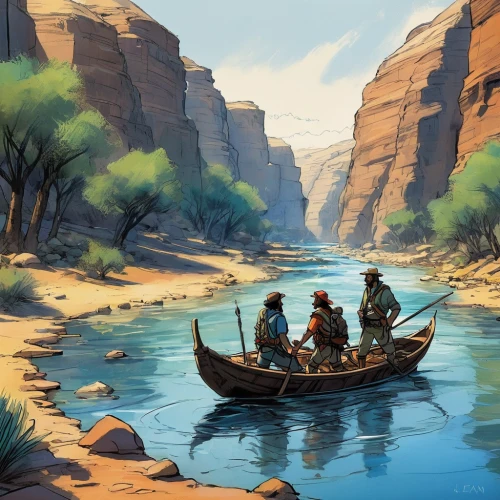 fishing float,canoes,canoeing,boat landscape,fishermen,guards of the canyon,long-tail boat,people fishing,rowboats,row boat,raft,nomads,canoe,nomad life,river landscape,row boats,travelers,row-boat,fishing camping,floating on the river,Illustration,Black and White,Black and White 08