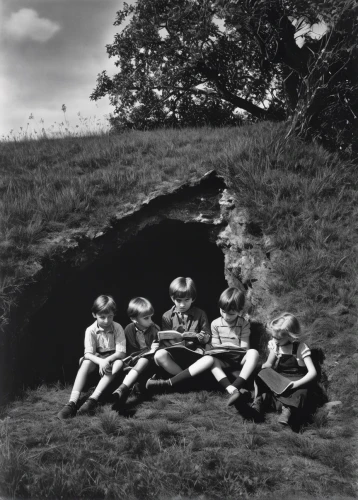 air-raid shelter,caving,photographing children,mound,molehill,the wolf pit,burial mound,grandchildren,ant hill,miners,mound of dirt,vintage children,children studying,irishjacks,neolithic,pillbox,burial mounds,charcoal nest,rh factor negative,black photo,Photography,Black and white photography,Black and White Photography 11