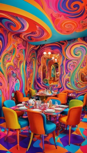 psychedelic art,ufo interior,psychedelic,colorful spiral,color wall,hallucinogenic,great room,breakfast room,kids room,garish,children's room,colorful pasta,lsd,coral swirl,children's interior,colorfull,color paper,colorful tree of life,a restaurant,the little girl's room,Conceptual Art,Oil color,Oil Color 23