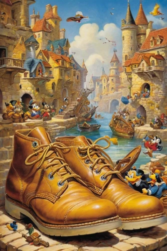 the pied piper of hamelin,pinocchio,walking shoe,shoe,children's shoes,shoemaker,shoe store,achille's heel,shoemaking,cinderella shoe,age shoe,nicholas boots,dancing shoe,cinderella,bathing shoes,outdoor shoe,brown shoes,walking boots,shoefiti,running shoe,Illustration,Retro,Retro 18