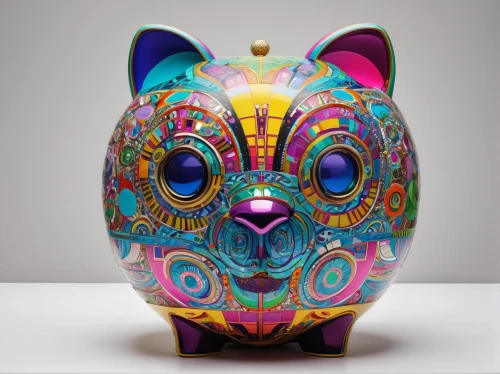 piggybank,piggy bank,moneybox,daruma,calavera,savings box,venetian mask,decorative art,lucky cat,tribal masks,animal figure,barongsai,anthropomorphized animals,whimsical animals,animal head,matryoshka doll,russian doll,owl art,beautiful speaker,folk art,Illustration,Abstract Fantasy,Abstract Fantasy 08