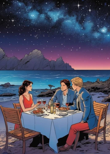 romantic dinner,beach restaurant,dinner for two,romantic night,honeymoon,romantic scene,fine dining restaurant,diner,placemat,dining,romantic meeting,dinner party,outdoor dining,valerian,holiday table,family dinner,table setting,place setting,alpine restaurant,lupin,Illustration,American Style,American Style 03