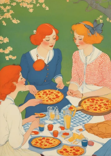 pizzeria,pizza service,pizza,vintage art,pizza hawaii,the pizza,pizza topping,pizza supplier,pizza boxes,vintage illustration,pizzas,pizza hut,modern pop art,jigsaw puzzle,vintage girls,picnic,woman holding pie,placemat,antipasta,slices,Illustration,Retro,Retro 07