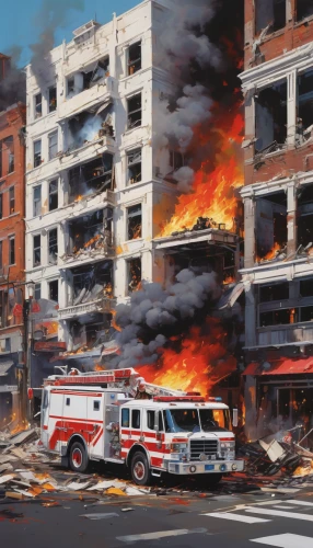 the conflagration,conflagration,fire disaster,fire ladder,fire-fighting,city in flames,fire alarm system,ground fire,first responders,fire extinguishing,newspaper fire,white fire truck,firefighting,fire damage,fire safety,fire fighting,arson,explosion,sweden fire,terrorist attacks,Conceptual Art,Oil color,Oil Color 07