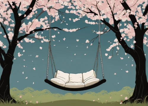 garden swing,tree with swing,empty swing,tree swing,wooden swing,cherry trees,read a book,cherry tree,sakura branch,hammock,japanese sakura background,hanging swing,the cherry blossoms,sakura background,swing set,read-only memory,cherry blossom branch,swing,sakura tree,spring background,Illustration,Black and White,Black and White 02