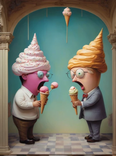 soft serve ice creams,ice cream cones,ice cream cone,ice cream shop,ice-cream,ice cream,icecream,ice cream parlor,ice creams,pink ice cream,gnomes,frozen dessert,frozen yogurt,cone and,sweet ice cream,scandia gnomes,arguing,soy ice cream,sundaes,conversation,Illustration,Realistic Fantasy,Realistic Fantasy 05