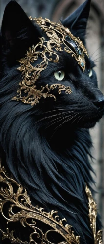 canis panther,black shepherd,chinese pastoral cat,black cat,black and gold,panther,king of the ravens,masquerade,black dragon,regal,imperial coat,black raven,head of panther,feline,kitsune,gold leaf,vestment,heraldic animal,lacquer,the cat,Illustration,Realistic Fantasy,Realistic Fantasy 46