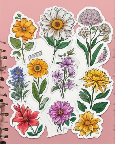 scrapbook flowers,floral doodles,zinnias,retro flowers,floral border paper,watercolor flowers,watercolour flowers,floral scrapbook paper,flower drawing,floral greeting card,cartoon flowers,dahlias,flowers png,embroidered flowers,vintage flowers,flowers pattern,orange floral paper,mandala flower illustration,flower illustration,bunch of flowers,Unique,Design,Sticker