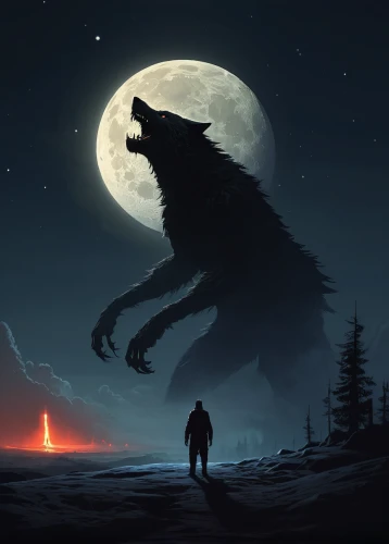 howling wolf,werewolves,werewolf,wolfman,wolf,howl,wolves,two wolves,constellation wolf,bear guardian,wolf hunting,black shepherd,wolfdog,gray wolf,ursa,wolf couple,game illustration,the wolf pit,big moon,wolf down,Conceptual Art,Sci-Fi,Sci-Fi 07