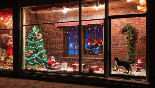 christmas window on brick,christmas window,shop-window,shop window,store window,shopwindow,display window,glass decorations,store fronts,glass yard ornament,christmas banner,window film,gift shop,christmas scene,store front,storefront,christmas town,festive decorations,christmas decor,christmas house,Illustration,Paper based,Paper Based 14