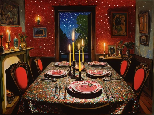 holiday table,dining room,dining table,christmas table,dinner party,persian new year's table,tablescape,candle light dinner,table setting,romantic dinner,christmas room,dining,thanksgiving table,place setting,dining room table,shabbat candles,long table,christmas dinner,the dining board,dinner for two,Art,Artistic Painting,Artistic Painting 38