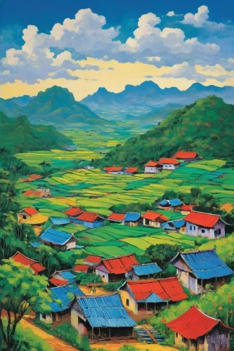 khokhloma painting,ha giang,guizhou,qinghai,nước chấm,vietnam,cao lầu,cơm tấm,sapa,rural landscape,chạo tôm,yunnan,mì quảng,bánh da lợn,mountain village,luo han guo,viet nam,chả lụa,ham ninh,yuanyang,Art,Artistic Painting,Artistic Painting 23