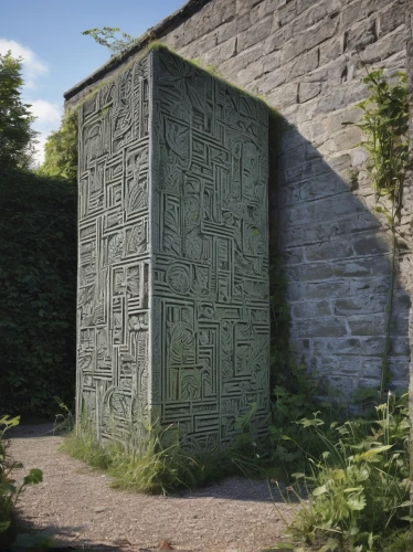 carved wall,garden door,stelae,runestone,wood gate,obelisk tomb,farm gate,mausoleum ruins,wall stone,bronze wall,hermannsdenkmal,tixall gateway,house wall,egyptian temple,iron door,old door,wooden door,mausoleum,ancient house,carved stone,Illustration,Black and White,Black and White 15