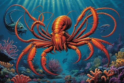 marine animal,cretoxyrhina,sea animal,sea devil,deep sea,coral guardian,kraken,undersea,atlantoxerus getulus,crab 1,marine invertebrates,marine biology,sea animals,homarus,deep coral,octopus,suardiana,apiarium,sea-life,ten-footed crab,Illustration,American Style,American Style 05