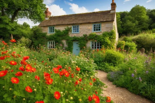 cottage garden,country cottage,giverny,summer cottage,country house,wildflower meadow,flower meadow,home landscape,dorset,english garden,cottage,sussex,summer meadow,thatched cottage,corn poppies,beautiful home,national trust,farm house,cottages,flowering meadow,Conceptual Art,Fantasy,Fantasy 18