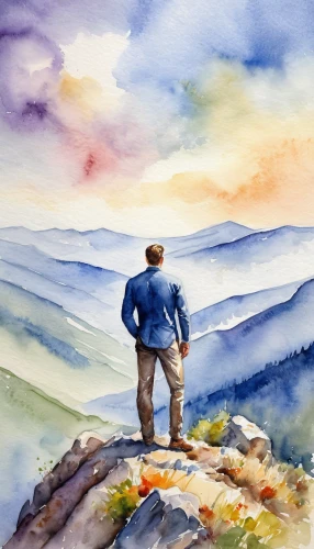 watercolor background,watercolor,watercolor painting,watercolour,watercolor paint,watercolors,watercolor sketch,towards the top of man,hiker,watercolour frame,watercolor paper,mountaineer,mountain guide,watercolor blue,mountain scene,the spirit of the mountains,water color,watercolor texture,watercolor frame,landscape background,Illustration,Paper based,Paper Based 24