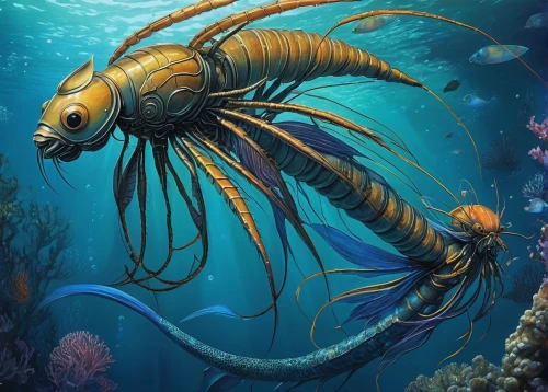 sea devil,pterois,sea animal,deep sea nautilus,cuthulu,deep sea fish,marine animal,cnidarian,water creature,sea-life,sea life underwater,lissotriton,deep sea,sea creatures,god of the sea,north sea shrimp,nautilus,krill,mergus,underwater fish,Illustration,Japanese style,Japanese Style 18