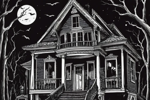 the haunted house,witch house,haunted house,halloween poster,witch's house,halloween illustration,creepy house,halloween line art,victorian house,house drawing,haunted,halloween and horror,doll's house,victorian,house number 1,the house,two story house,bay window,haunt,house,Illustration,American Style,American Style 05