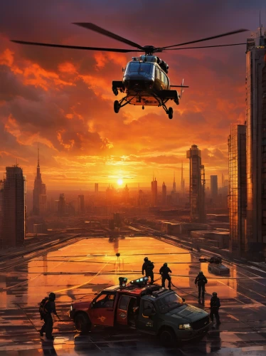 helicopters,helicopter,rotorcraft,sci fiction illustration,helicopter pilot,rescue helipad,rescue helicopter,fire-fighting helicopter,helipad,black hawk sunrise,eurocopter,police helicopter,military helicopter,radio-controlled helicopter,fire fighting helicopter,post-apocalyptic landscape,gyroplane,world digital painting,ambulancehelikopter,bell 206,Art,Classical Oil Painting,Classical Oil Painting 18