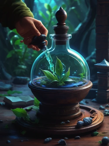 magical pot,potions,potion,alchemy,terrarium,apothecary,poison bottle,garden pot,wishing well,cauldron,glass jar,gnome and roulette table,potter's wheel,lantern,tea jar,cg artwork,hobbiton,candlemaker,jar,spell,Conceptual Art,Sci-Fi,Sci-Fi 12